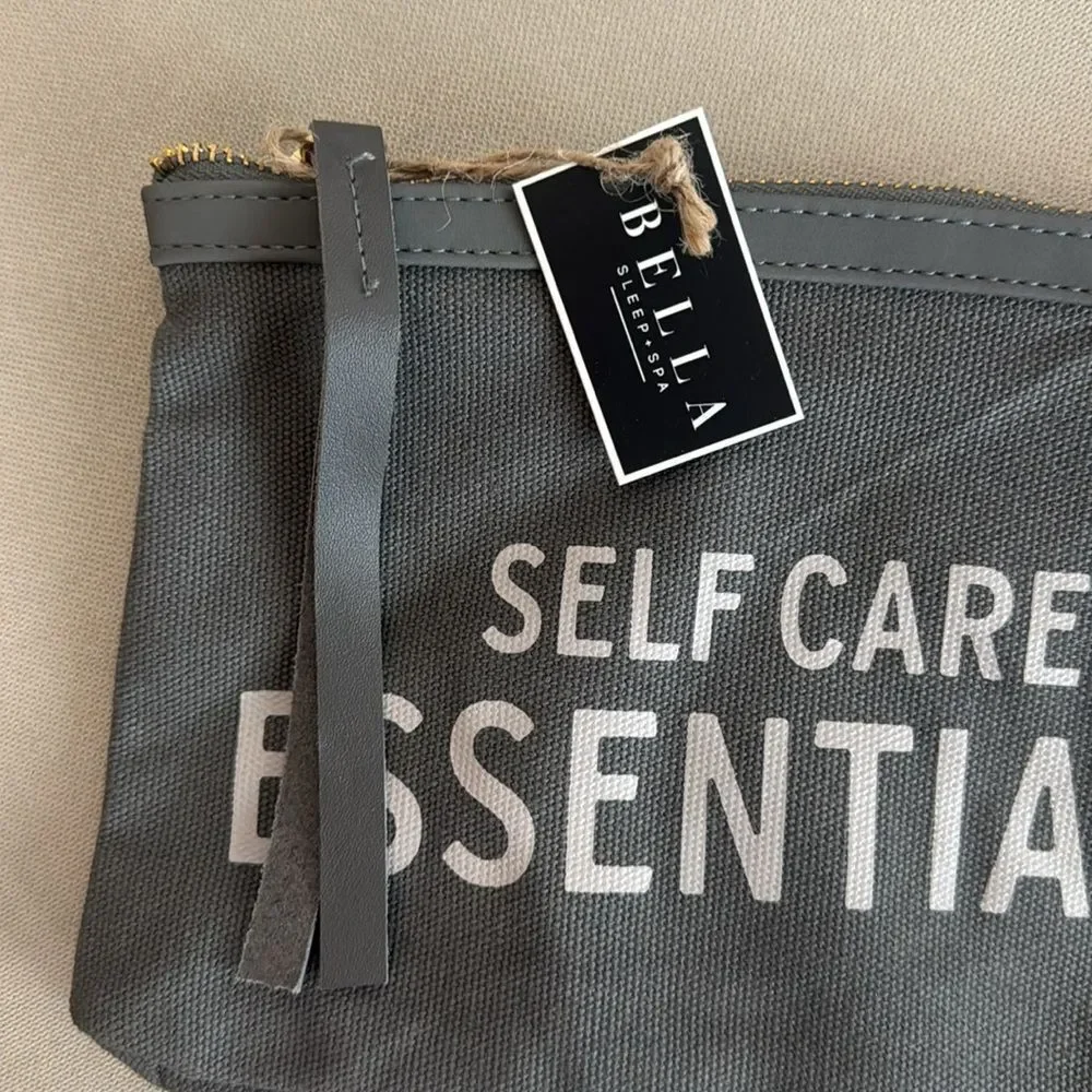 Gray Canvas‎ and Leather Zip Pouch